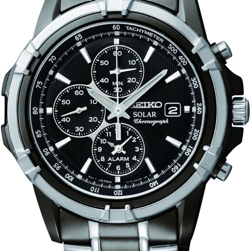 Seiko Black and Silver Solar Chronograph